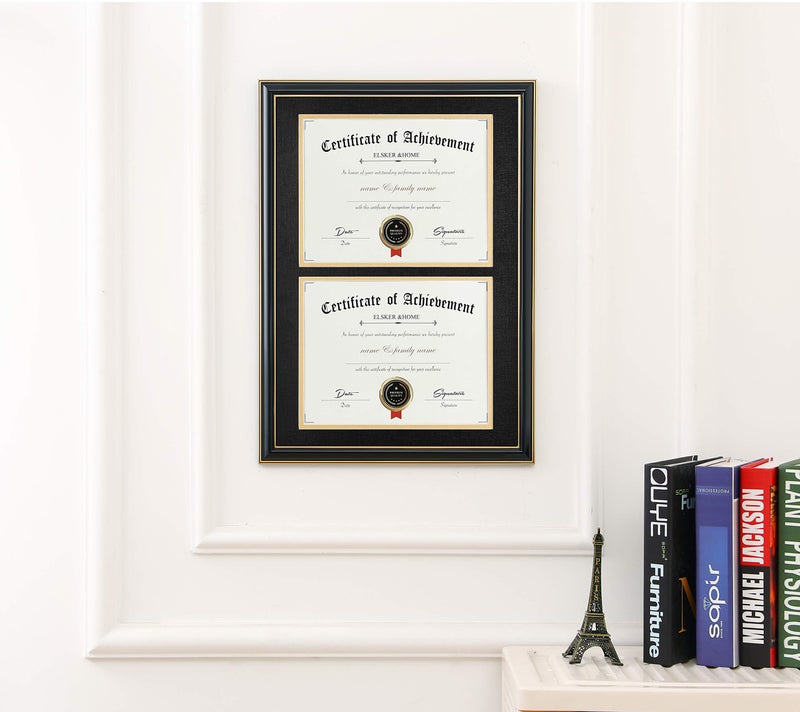 ELSKER&HOME Wood Picture Frame, 16.73x22.64in, Double Mat Black Mat with Golden Rim, Document Frame for 2 8.5x11in Certificates, Diploma, Wall Mount - Image 3